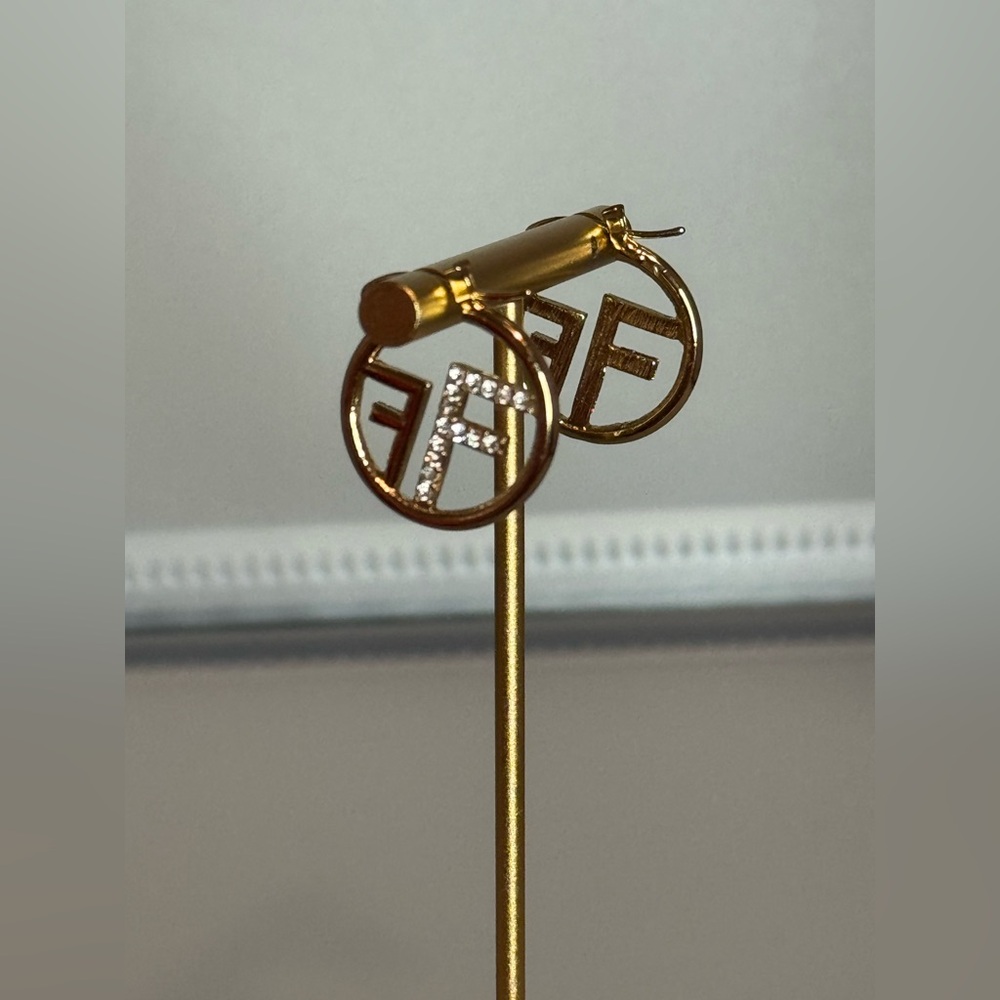 New Arrivals! Fashion Gold and Rhinestone Logo Hoop Earrings.